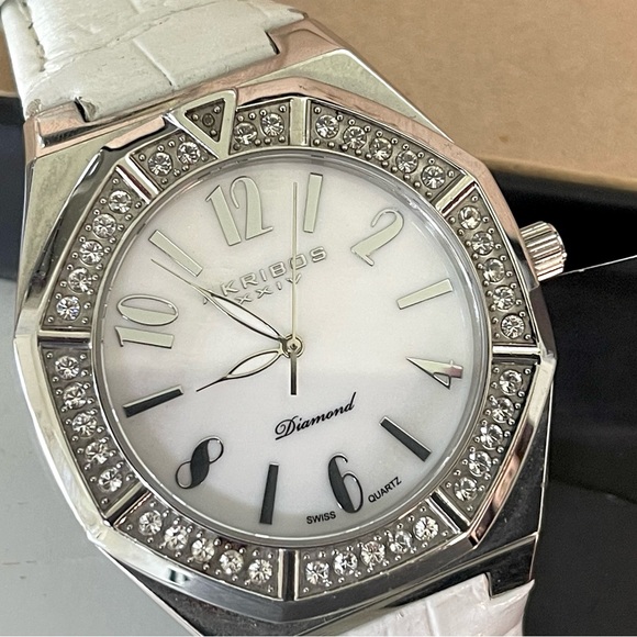 Akribos XXIV Swiss Quartz White and Silver Crystal Ladies Watch